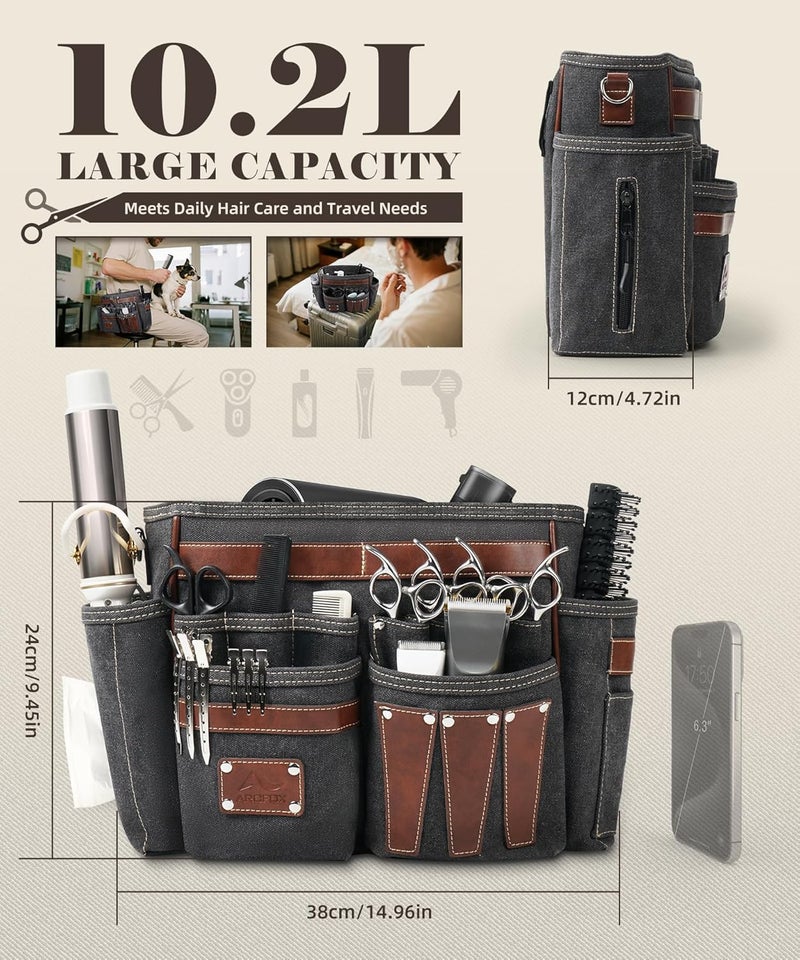ARCFOX Barber Bag 10.2L, Heat-Insulating Hairstylist Travel Bag with Adjustable Waist Belt & Shoulder Strap, 16oz Canvas and EVA Clipper Shear Case for Razor & Pet Grooming - No Clutter & Easy Access - Image 5